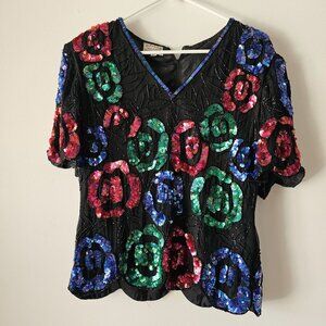 Vintage Women's Large Stenay Silk Beaded Top
